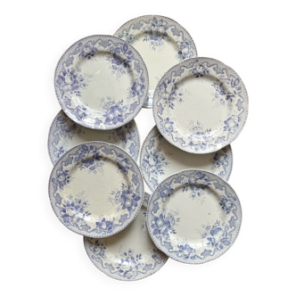 8 assiettes plates en terre de fer Bouquets, Creil et Montereau fin 19eme