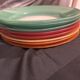 8 vintage Duralex deep plates from France – coloured glass from the 70s –