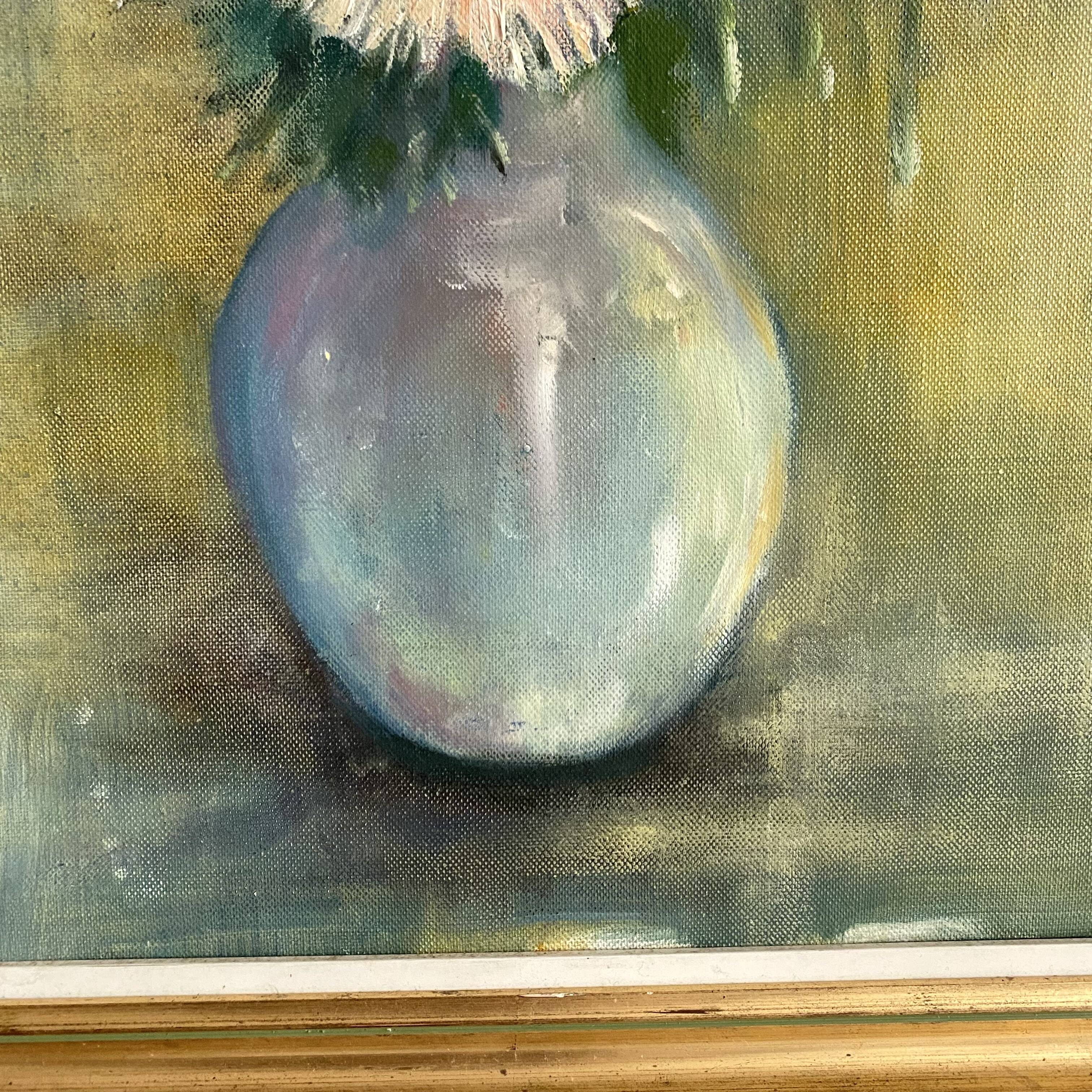 Still life bouquet of chrysanthemums, oil on canvas