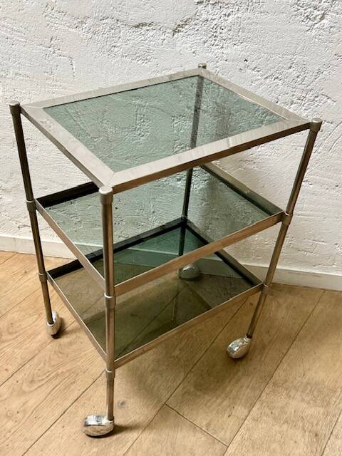 Glass and metal rolling table / serving trolley