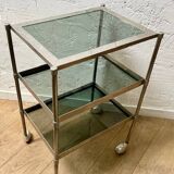 Glass and metal rolling table / serving trolley