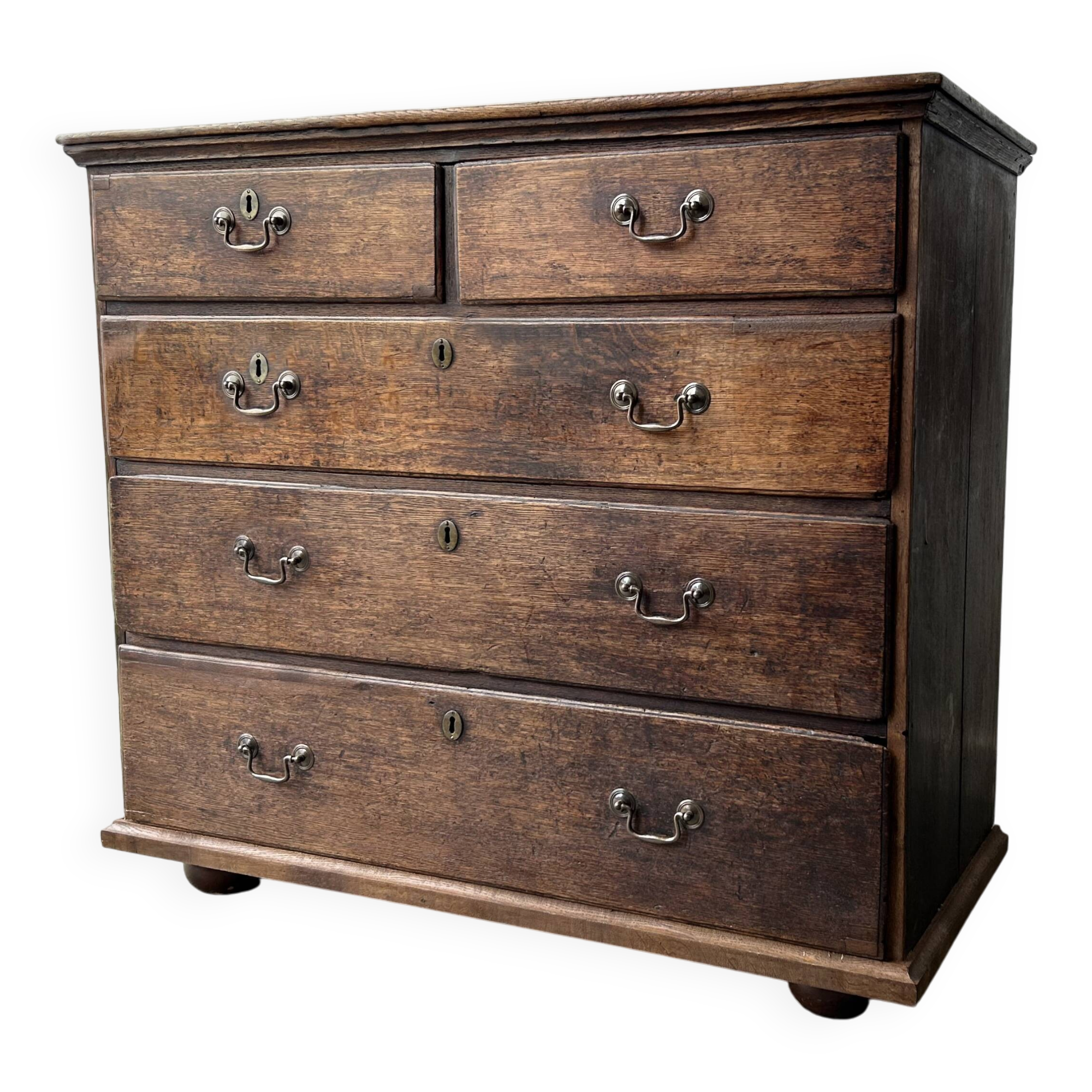 Antique Georgian Oak Chest of Drawers Swan Neck Handles circa 1760-1800