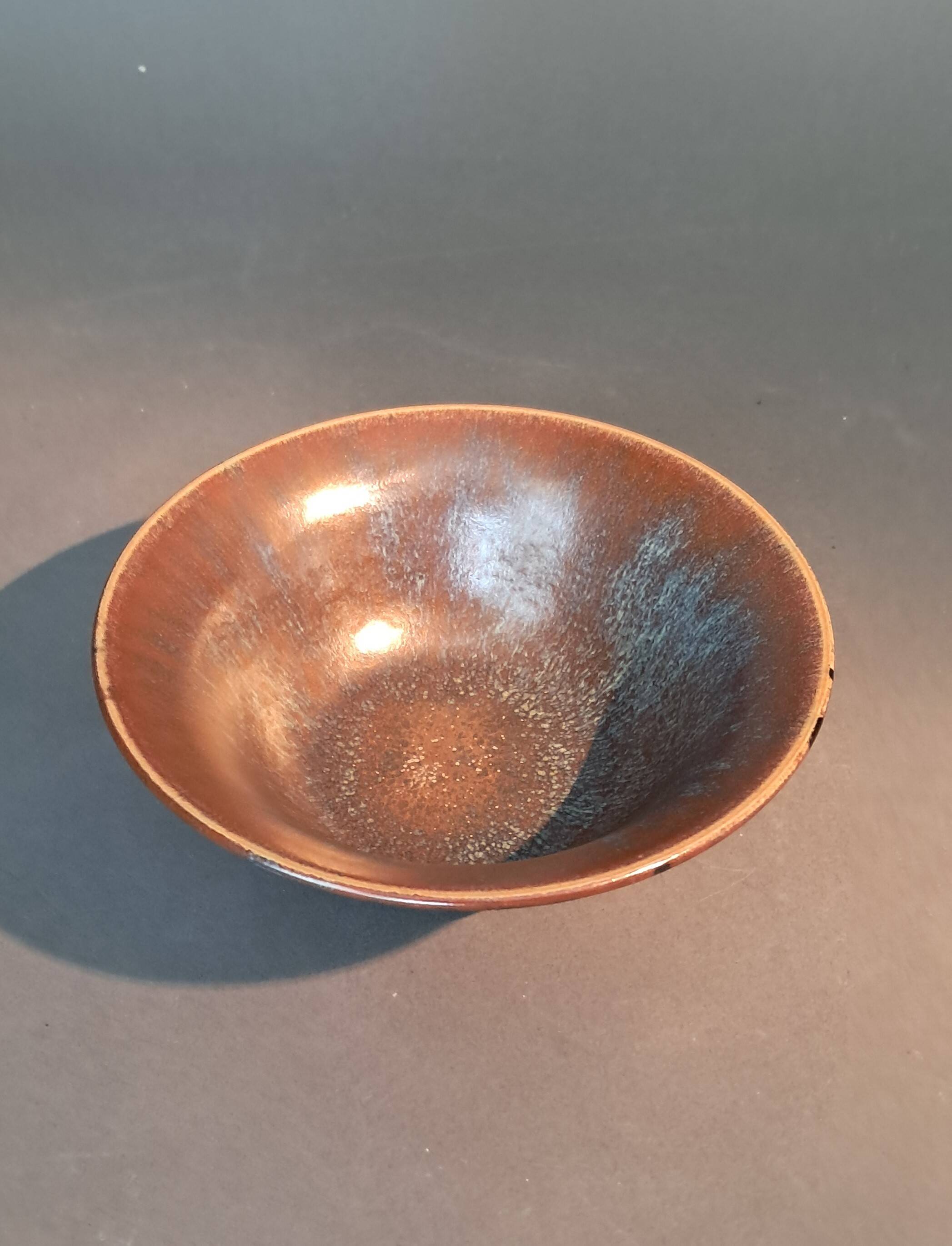 Flared cup in black and nuanced brown enameled ceramic, numbered and Sèvres stamp