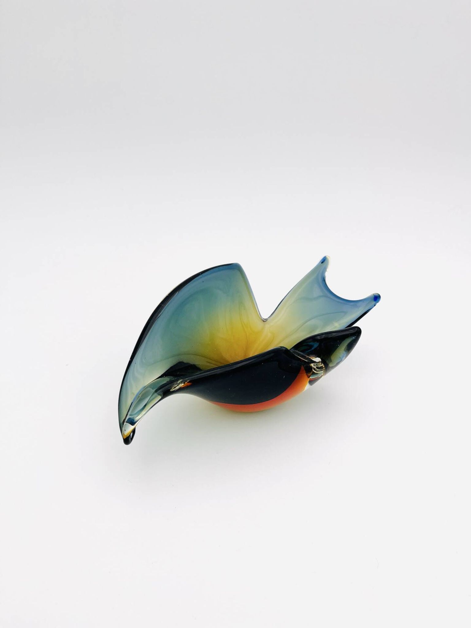 Pocket Vase Flavio Poli Murano Crystal Sommerso Blue Petrol Amber 21cm