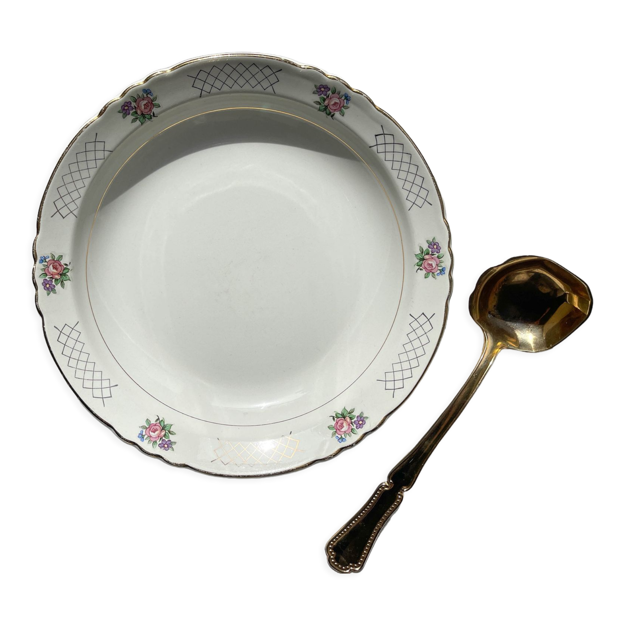 Vintage hollow dish in floral earthenware Moulin des Loups model "Cordoue"