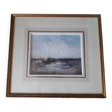 Ancient painting depicting a seascape.