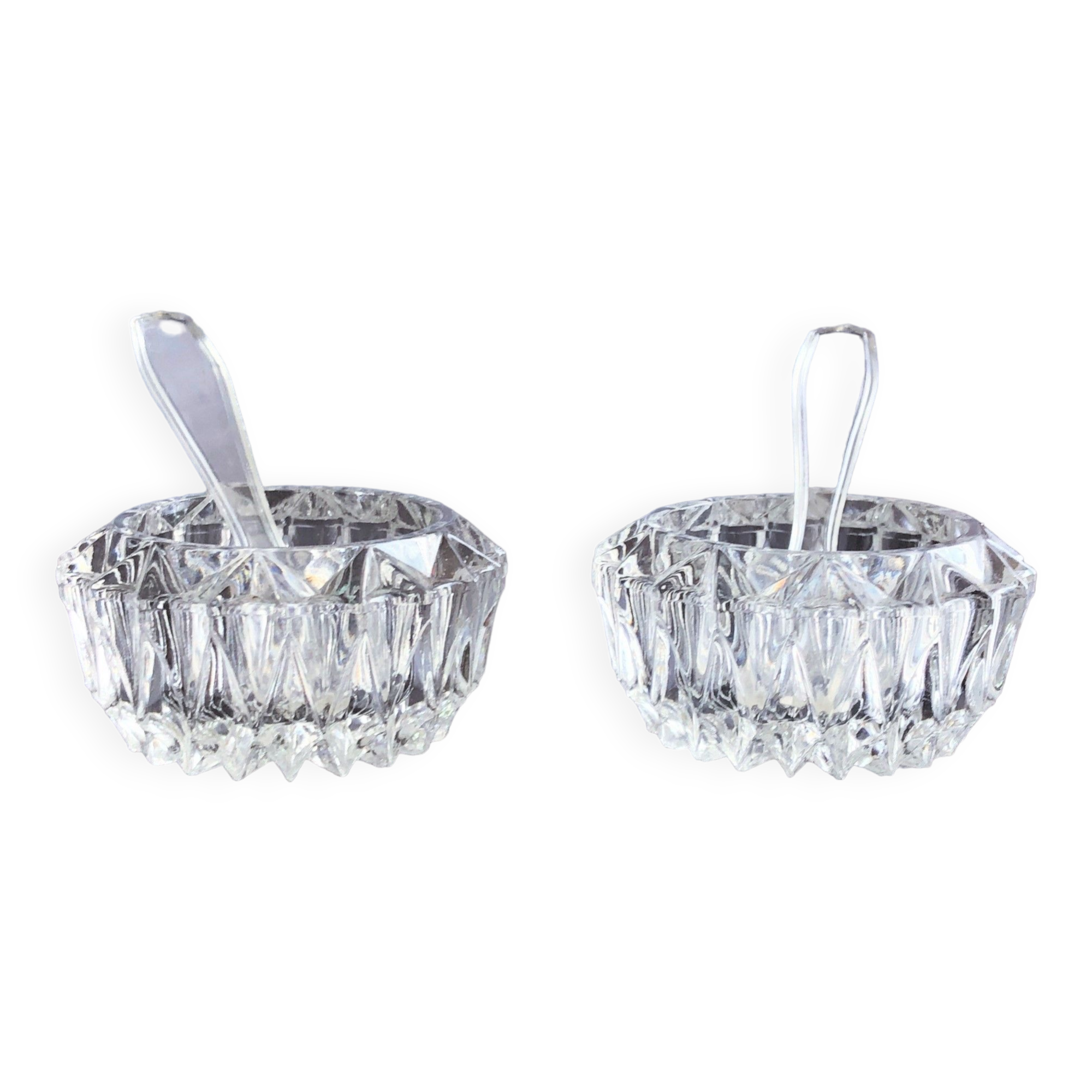 Deux salerons en argent métal verre et deux cuillères à sel