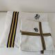 Vintage Basque tablecloth and 5 napkins in blue and yellow herringbone cotton