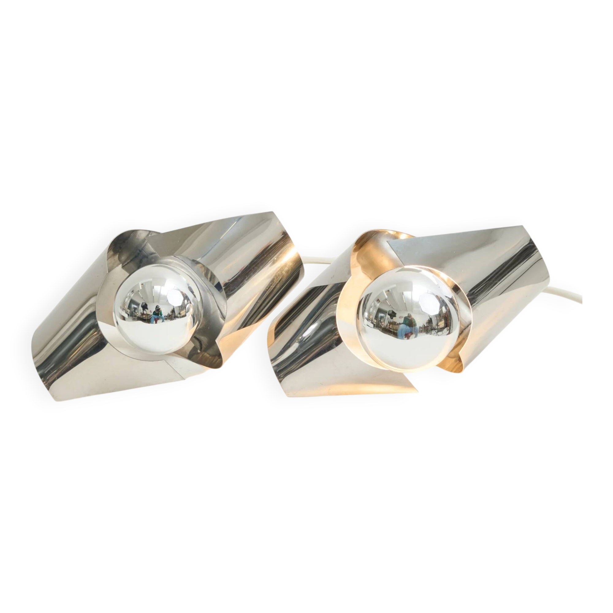 Pair of chrome wall lights, Space Age, 1970-1980
