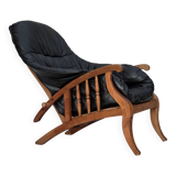 1950s, vintage adjustable armchair, black leather, ash wood.
