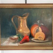 Old Oil Painting Still Life Golden Frame Signed Marcille 1990