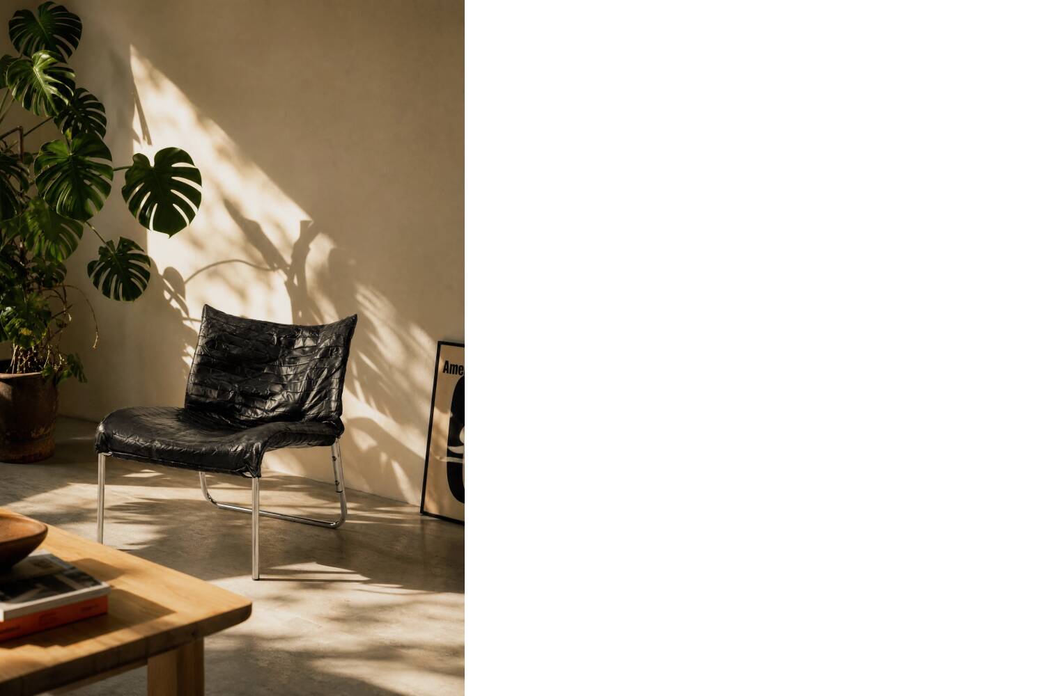 Chaises longues en cuir noir patchwork suédoises modernes du milieu du siècle d'IKEA