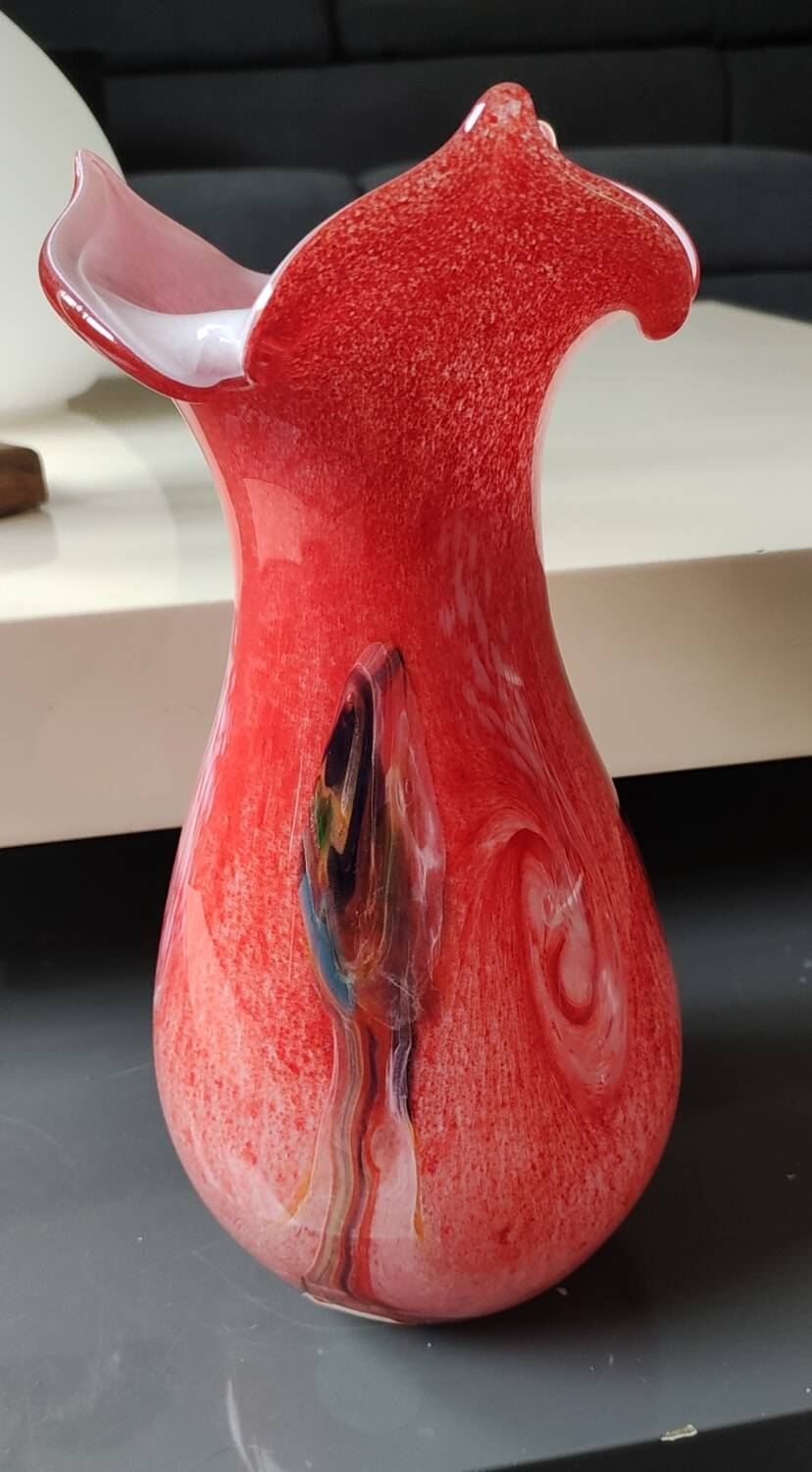 Large Floral Ball Vase/Kaysersberg Art Glassware. Speckled/Volutes