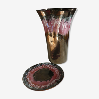 Vase et assiette en céramique des années 60