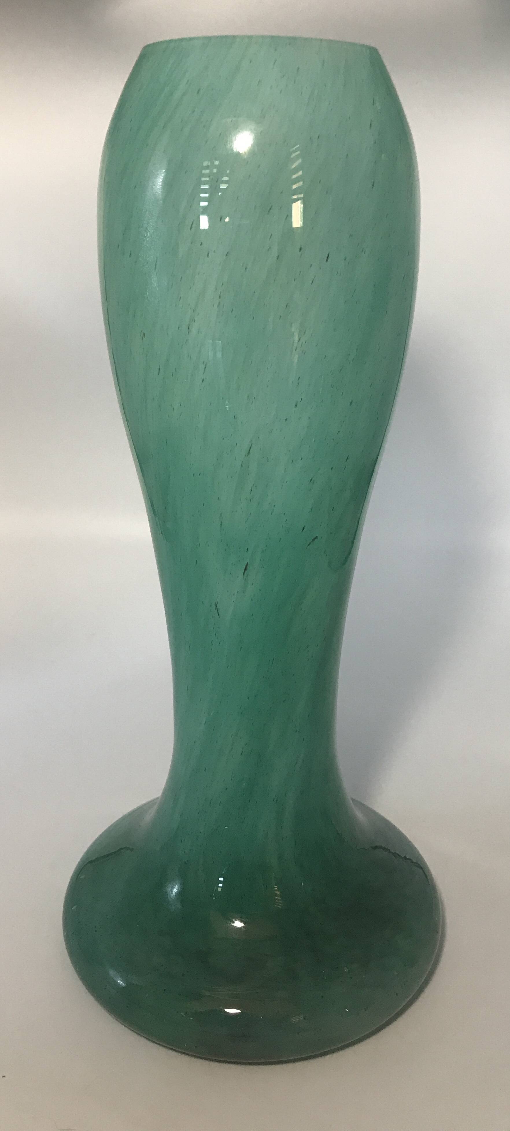 Vintage speckled green marbled glass vase, art nouveau
