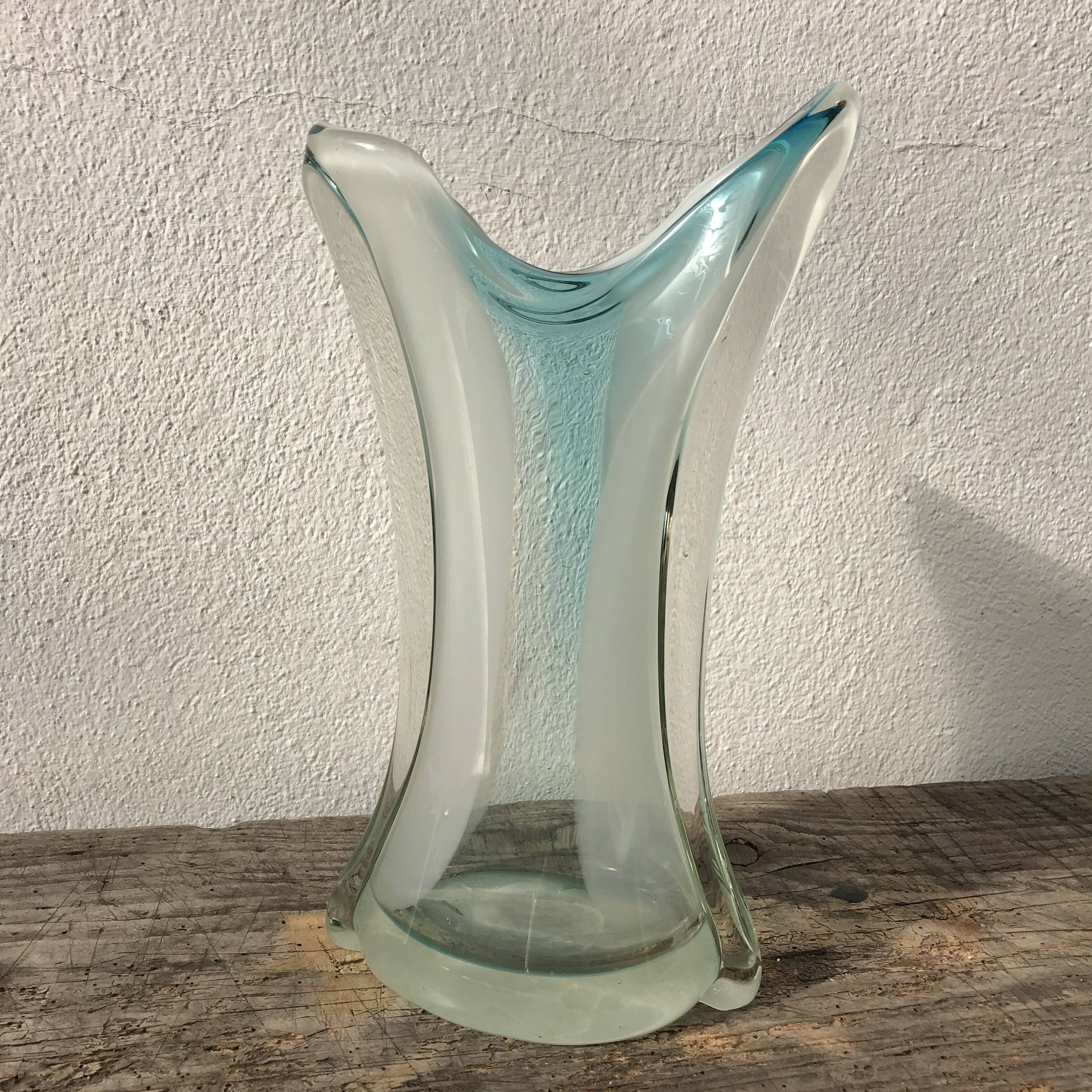 Murano Glass Vase, Cyan-transparent