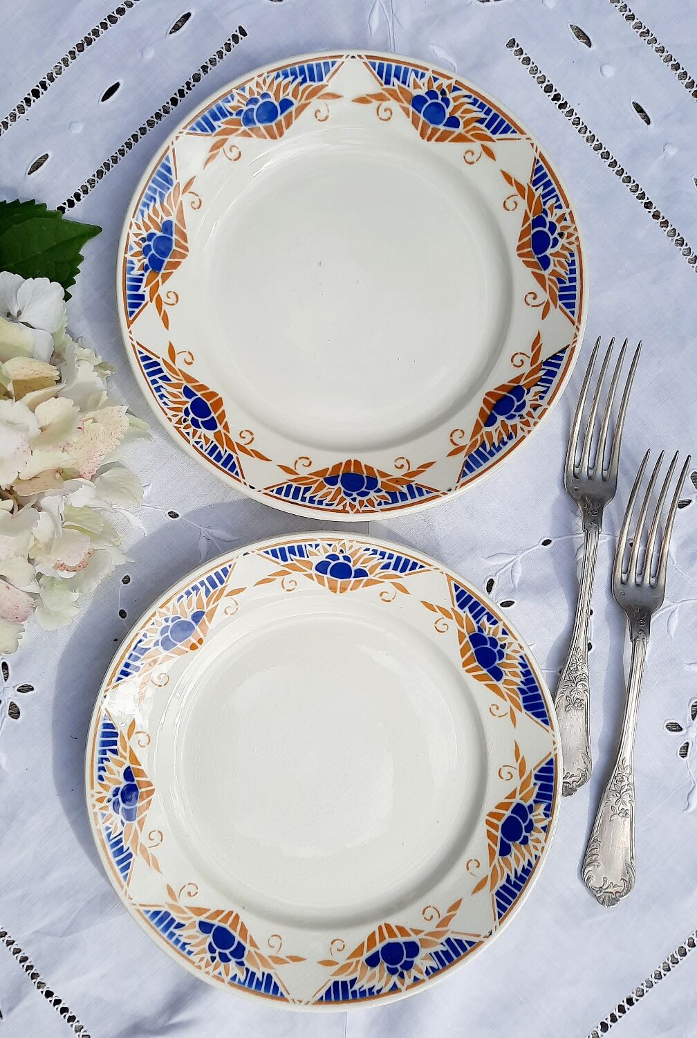 Old flat plates mismatched in earthenware