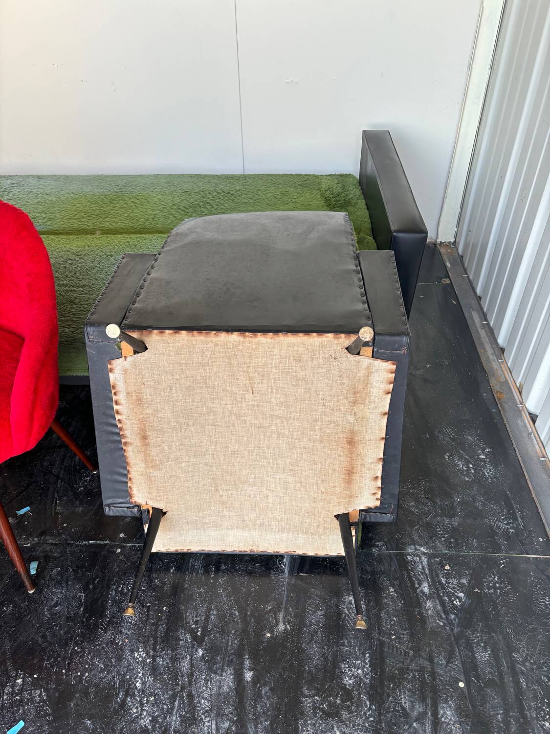 Vintage 70s green moumoute sofa and armchair