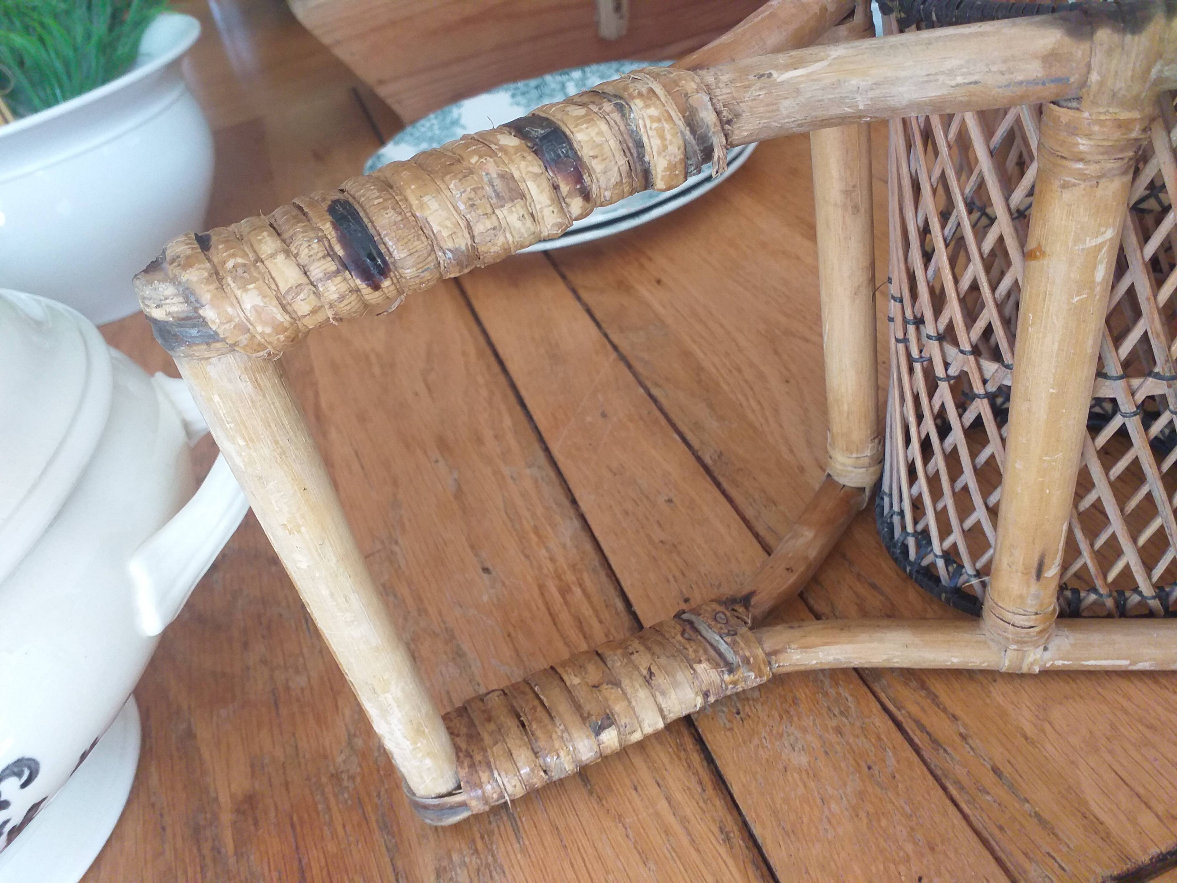 Rattan and bamboo bottle holder