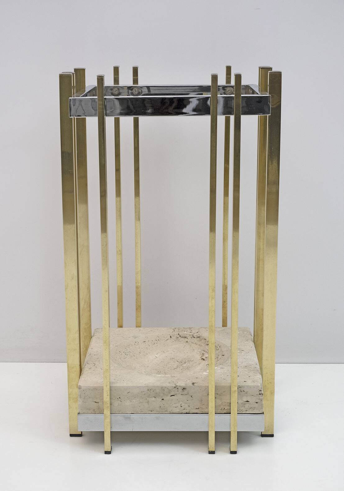 Mid-Century Modern Italian Travertine, Chrome and Brass Umbrella Stands, 70