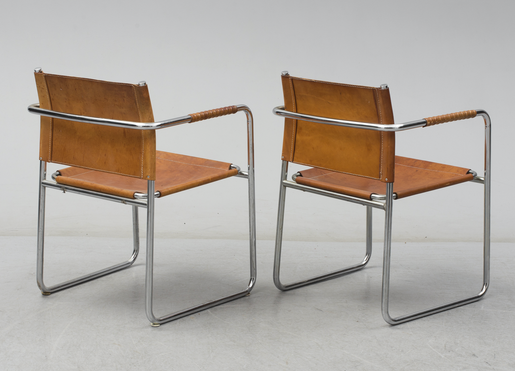 Pair of armchairs model admiral in chrome and leather  by Karin Mobring for Ikea, Sweden, 1970s
