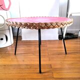 Coffee table wicker and metal design 60s