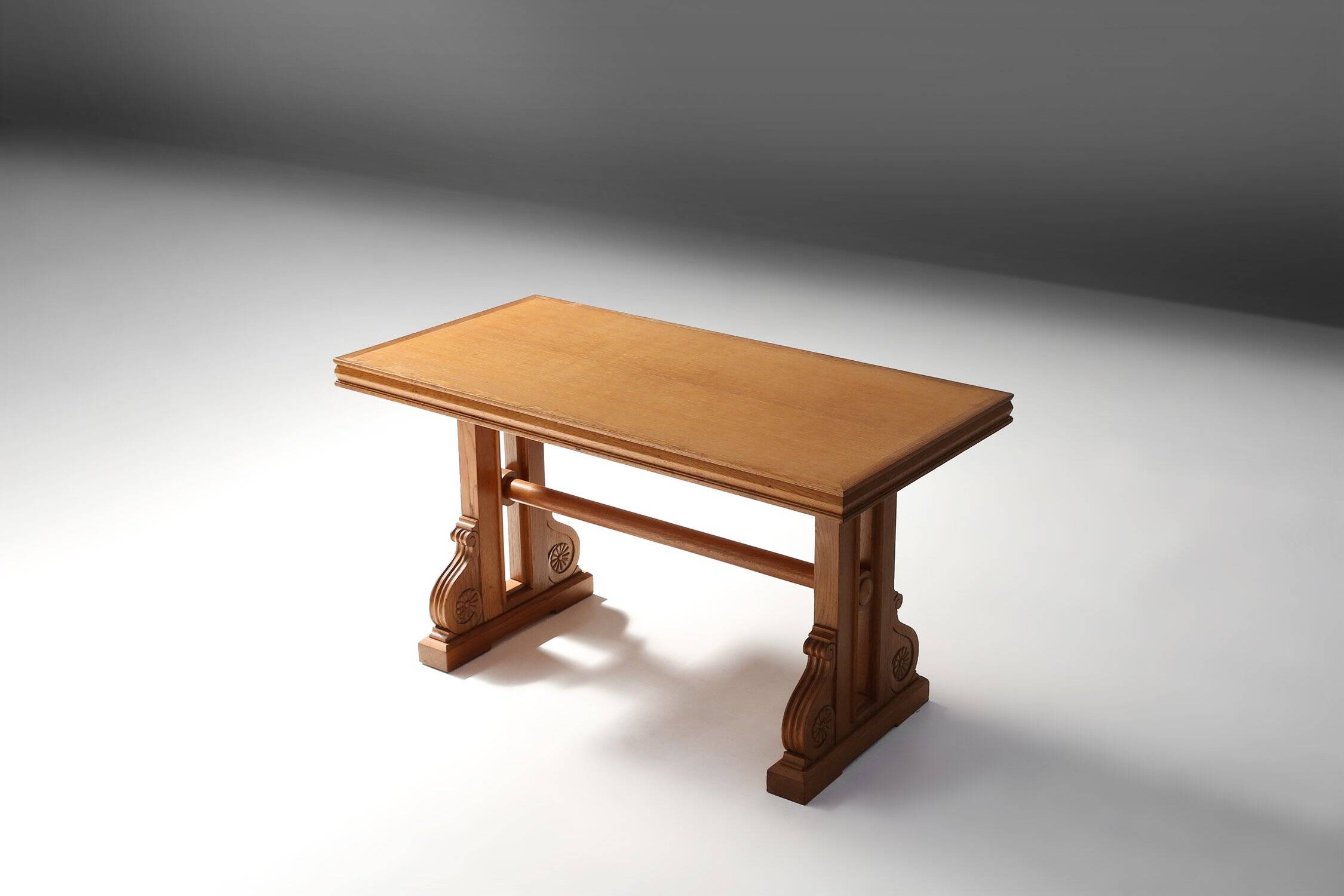 Art Deco Oak Coffee Table with Sculpted Details, Belgium 1940s