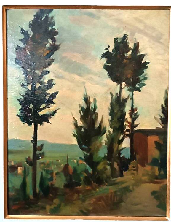 Landscape painting oil on panel Tuscan school 1930s signed