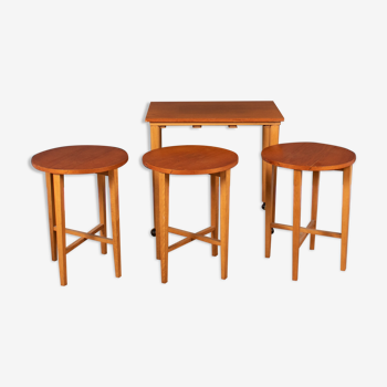 Ensemble de table et deux tabourets en teck des années 1960 par Poul Hundevad