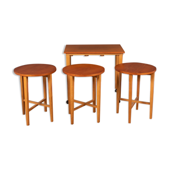 Ensemble de table et deux tabourets en teck des années 1960 par Poul Hundevad