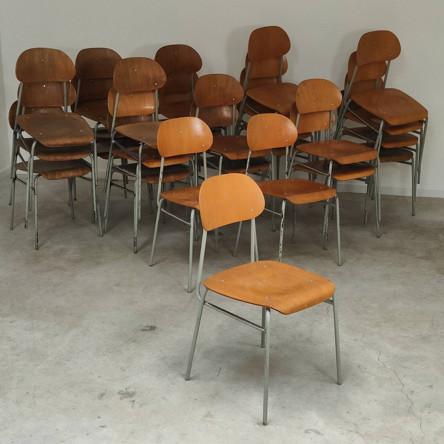 Lot of 24 chairs school chairs industrial style ex Czechoslovakia 1950