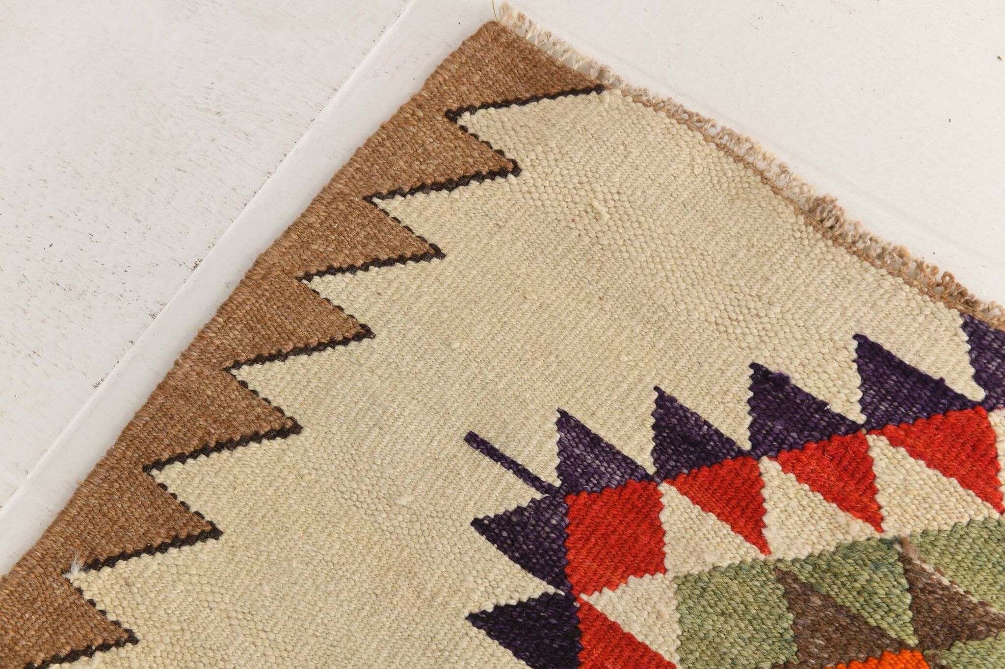 3x10 Kilim Purple Cream Vintage Runner Rug 91x314Cm