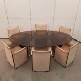 Vintage glass and chrome oval dining table, 1970