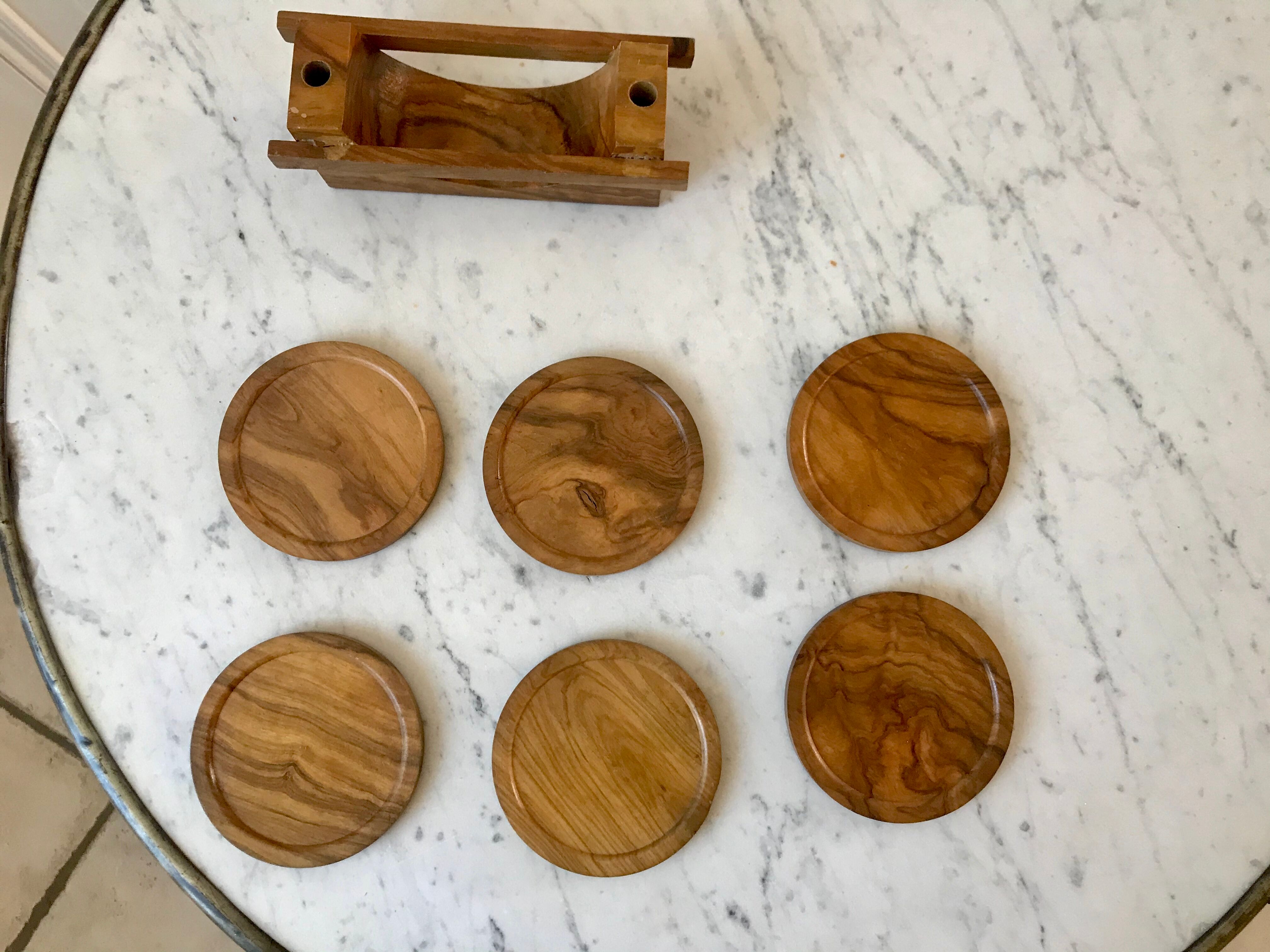 Set of 6 coasters in vintage olive wood 60s