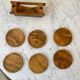 Set of 6 coasters in vintage olive wood 60s