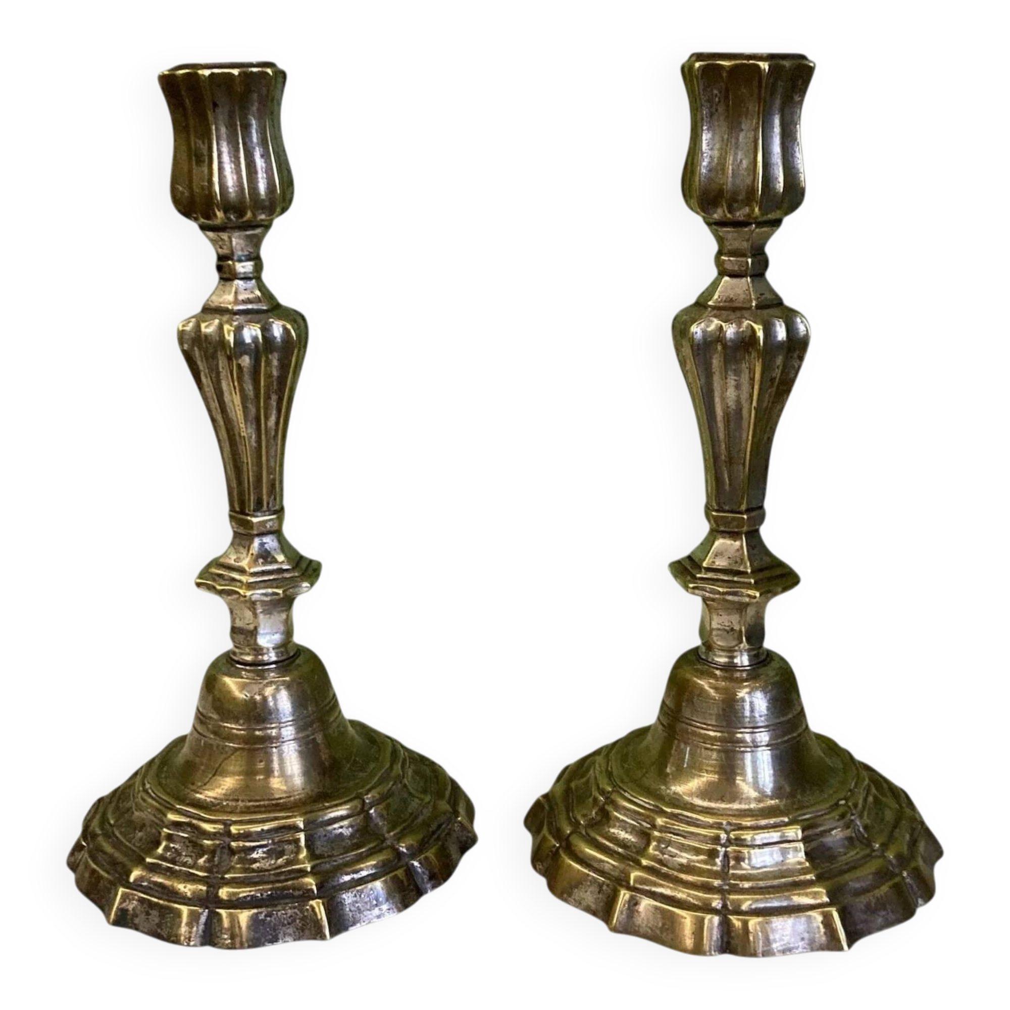 Pair of silver-plated bronze candlesticks from the 18th century. | Candle holders | Candelabrum