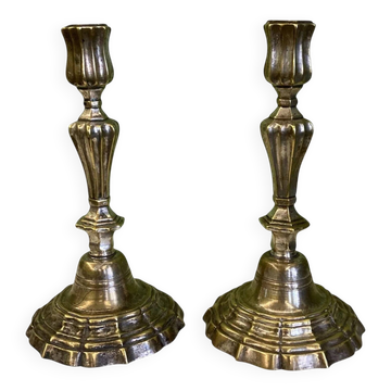 Pair of silver-plated bronze candlesticks from the 18th century. | Candle holders | Candelabrum