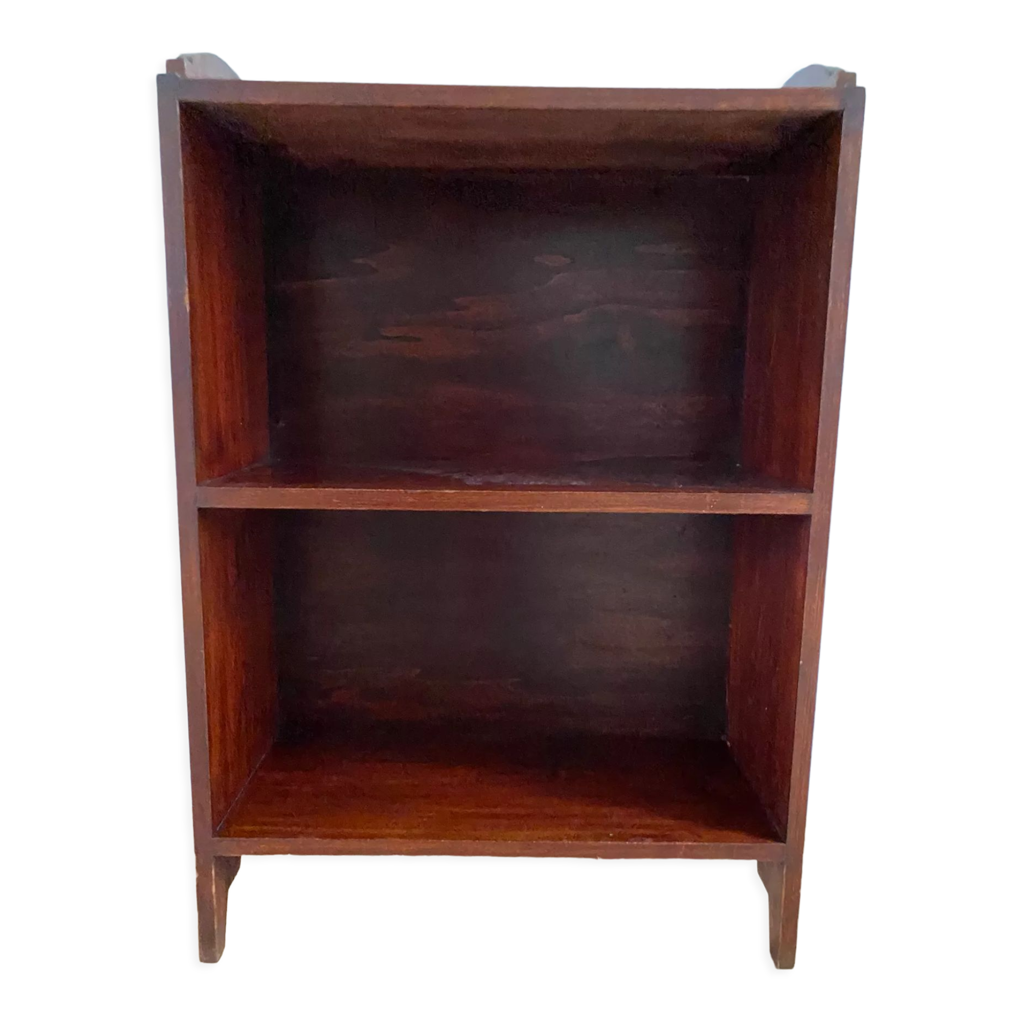 Bookcase vintage natural wood shelves open to three shelves