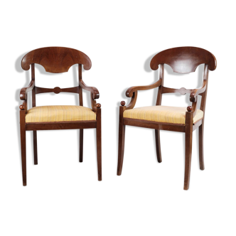 Set of Mahogany Armchairs with Light Fabric from Around the Year 1860