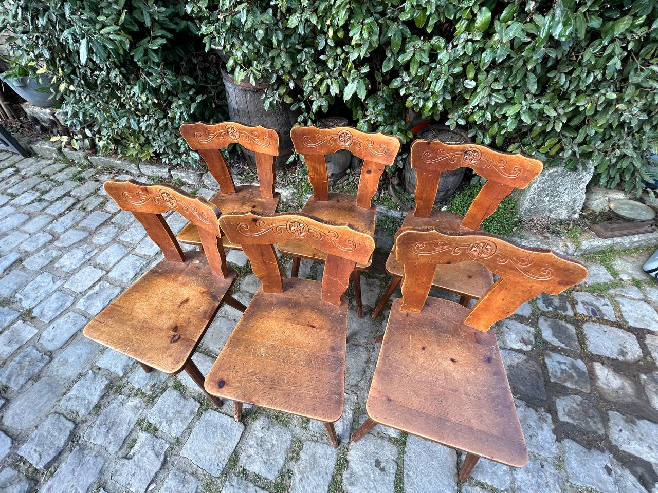 Set of 6 mountain chairs in fir folk art