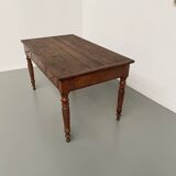 Walnut and pine drapery farmhouse table