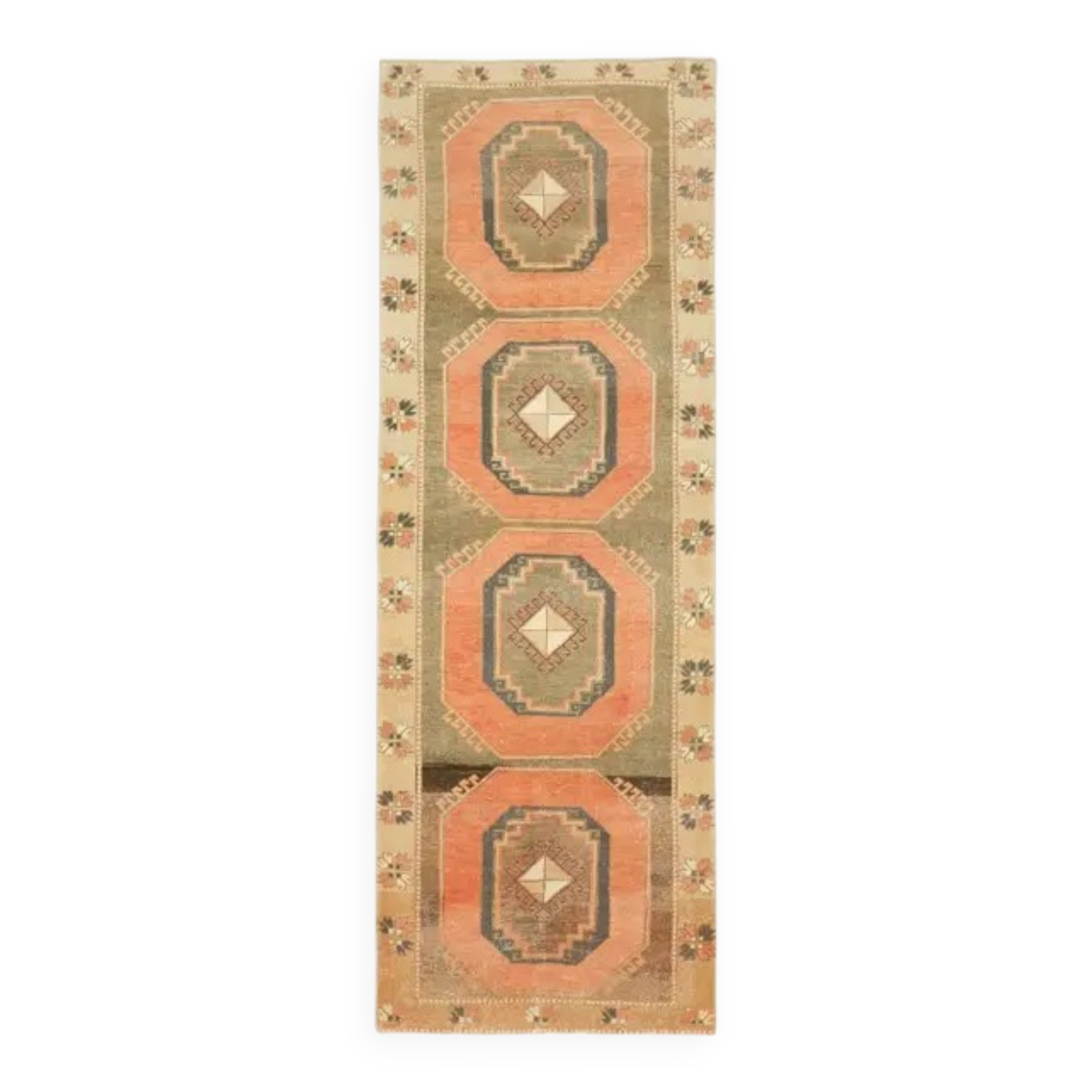 Vintage Turkish Oushak Handmade Wool Cotton Orange Runner 101x295