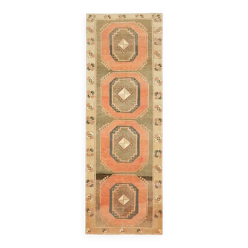 Couloir vintage turc Oushak fait main en laine et coton orange 101x295