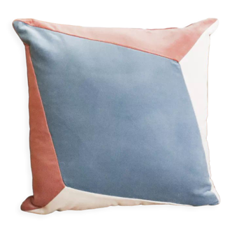 Coussin camel et bleu