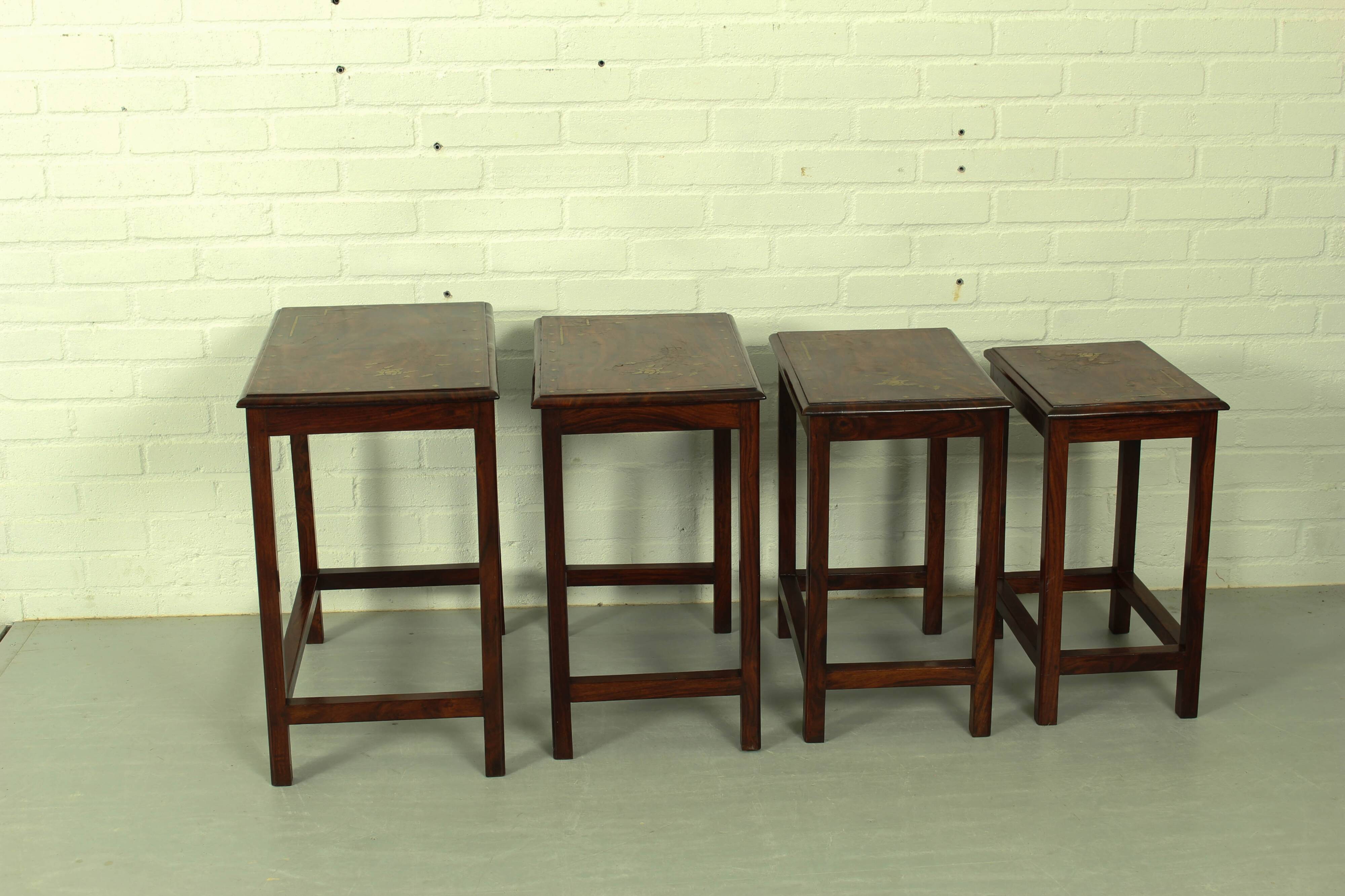 Italian Rosewood Nesting Tables with Copper Inlay