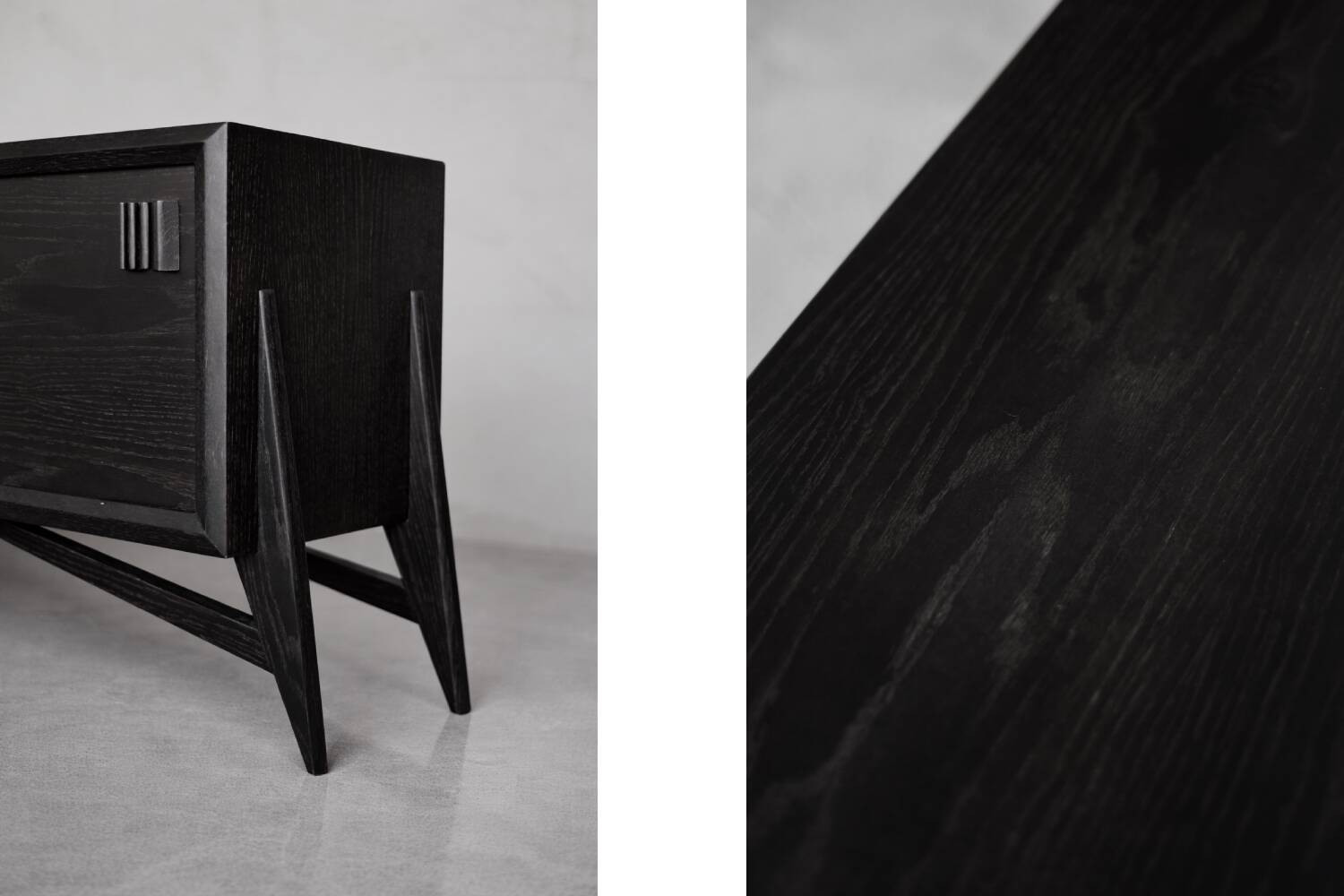 Vintage Mid-Century Scandinavian Modern Dark Oak Sideboard & Wooden Handles