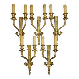 Série de 5 grandes appliques, carquois et têtes de belier, style Louis XVI - bronze