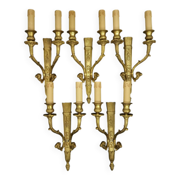 Series of 5 large wall sconces, quivers and ram heads, Louis XVI style - bronze