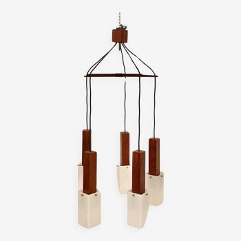 Vintage hanging chandelier in solid rosewood, Guzzini, Italy 1960 's