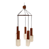 Chandelier vintage suspendu en bois de rose massif, Guzzini, Italie années 1960.